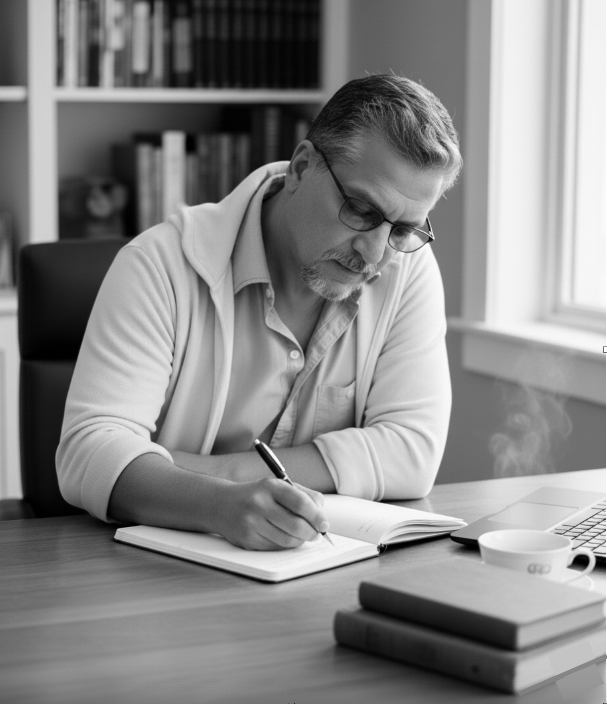 Renato Portal realizando escritura automática como parte de su proceso de análisis psíquico profesional en Más Allá del Portal.